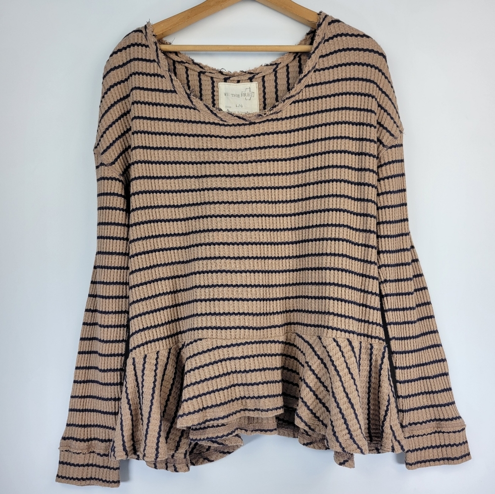 We The Free Striped Tan and Black Blouse